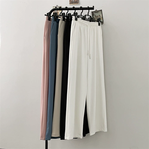 Tide, мужские летние однотонные шелковые спортивные штаны для отдыха, на шнурках, эластичная талия, свободный прямой крой