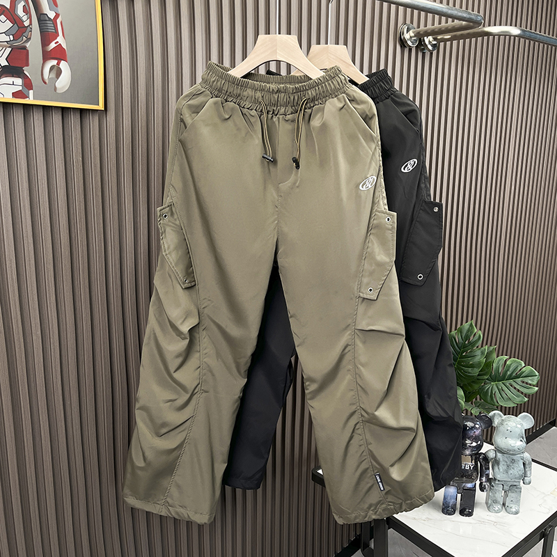 户外防水伞兵褶皱休闲抽绳裤子男生宽松直筒机能风工装伐木冲锋裤