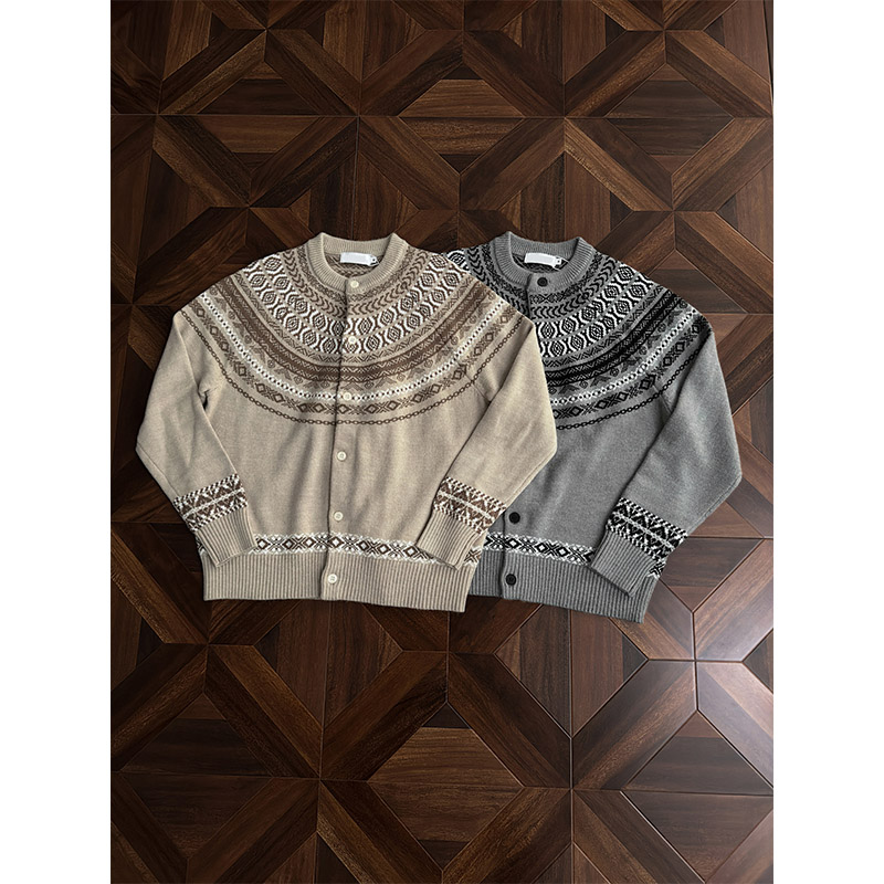 费尔岛提花圆领毛衣开衫男女冬季新款宽松休闲氛围感情侣针织外套