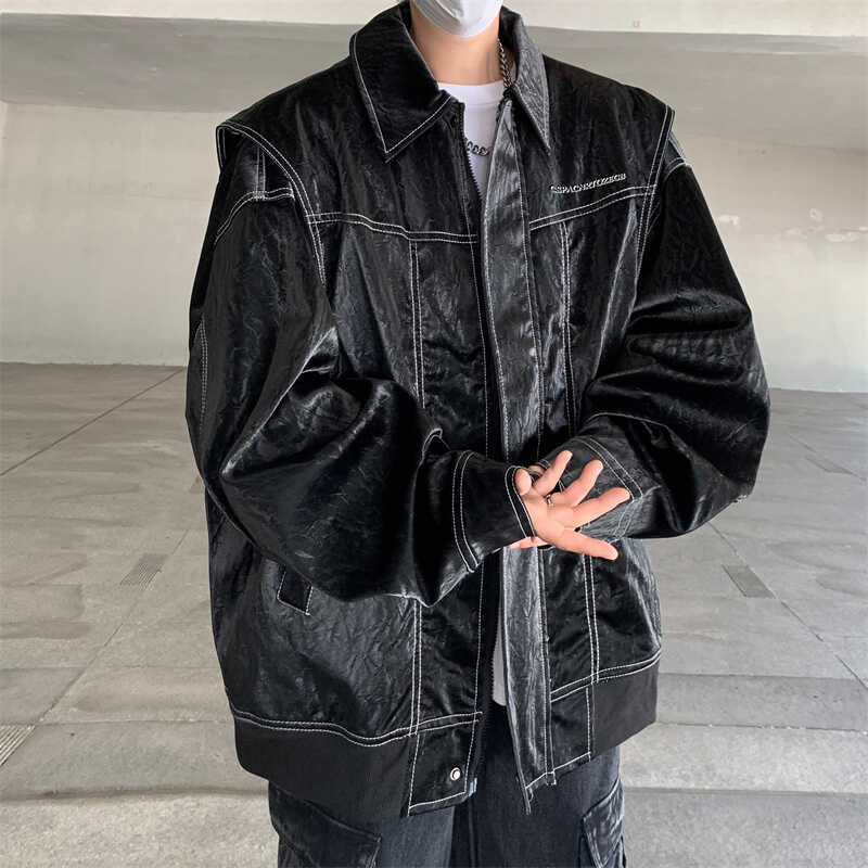 美式短款cleanfit提花棒球服皮衣外套男女春秋季新款工装pu皮夹克