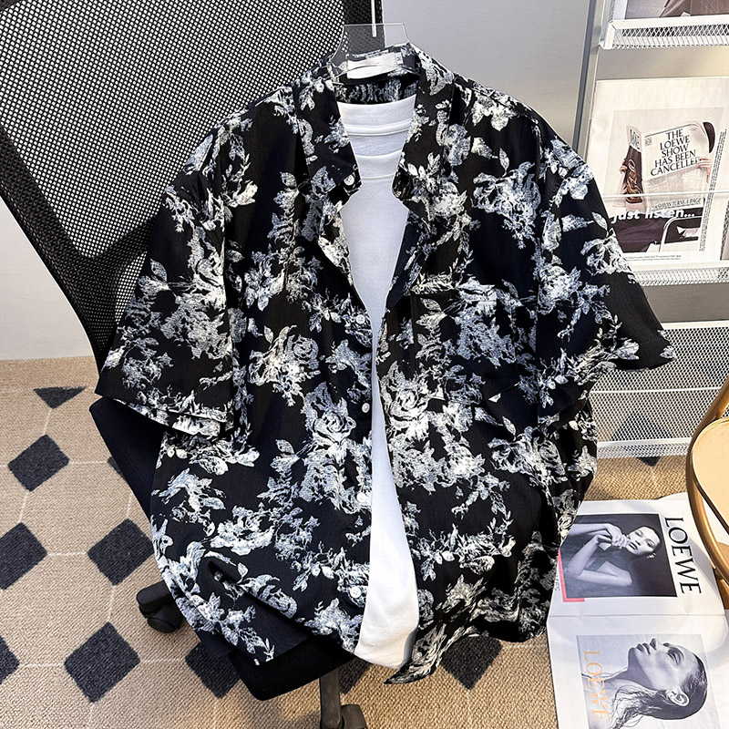 复古碎花短袖衬衫男女夏季薄款宽松休闲高级凉感夏威夷衬衣外穿潮