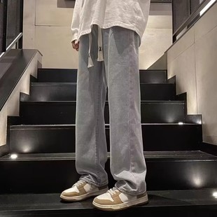 子日系休闲百搭阔腿长裤 系绳直筒牛仔裤 裤 潮牌ins青少年男士 秋季