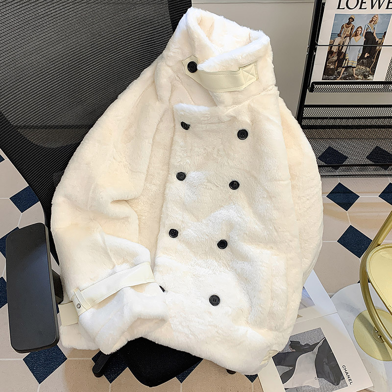 立领羊羔绒棉衣外套男女新款皮毛一体加绒加厚棉服冬天羽绒棉袄子