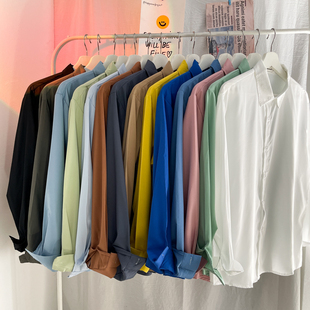 男潮牌帅气衬衣宽松ins百搭上衣外套 衬衫 2025春秋款 复古纯色长袖