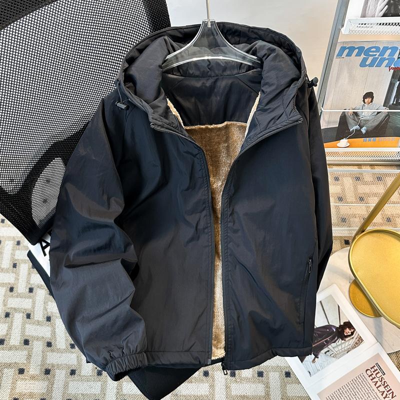 2025冬季加厚羊羔绒棉衣男款防风工装加绒棉袄连帽保暖棉服外套潮