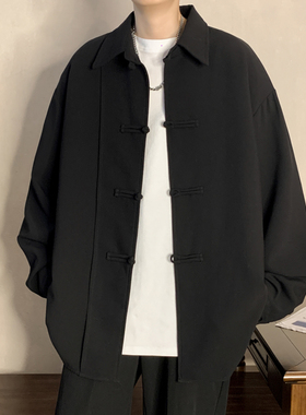 春季中式盘扣中长款衬衫bf设计感小众长袖衬衣情侣上衣中山装外套