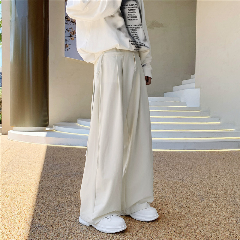 暗黑纯色简约垂感小西裤男装商务风直筒拖地宽松休闲纯色西装长裤