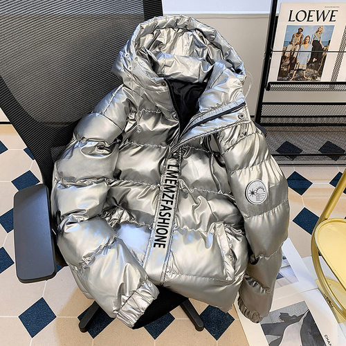 棉衣男装韩版潮流短款羽绒棉服银白色亮面棉袄冬季外套连帽ins潮