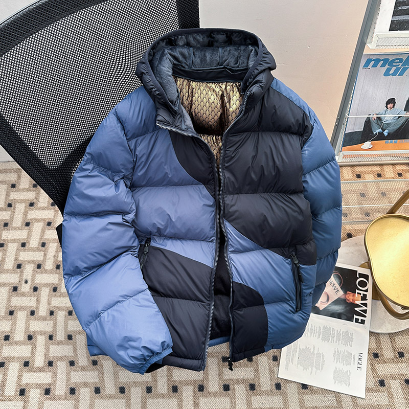 日系拼色连帽面包服衣羽绒男女冬季短款保暖棉袄加厚加绒棉服外套