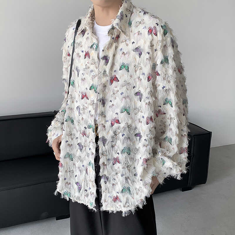 小众蝴蝶毛边流苏设计感长袖衬衫男女高级垂感休闲外套防晒bf衬衣