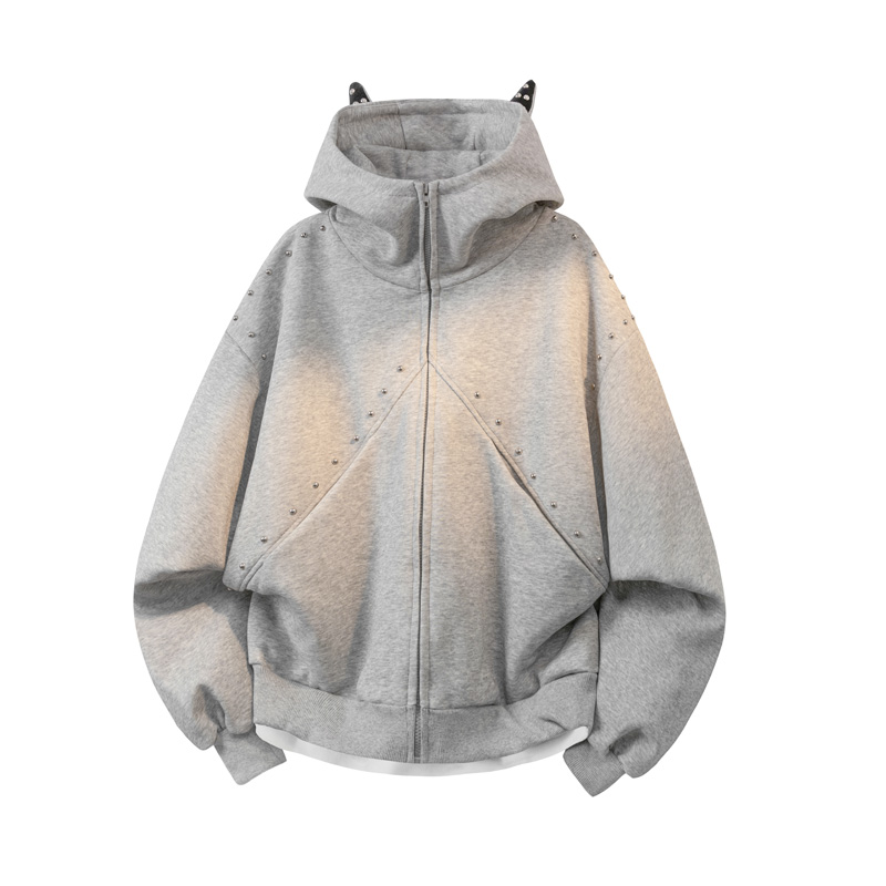 重磅设计感铆钉拼接连帽卫衣男女秋冬季2025新款小众美式高街外套