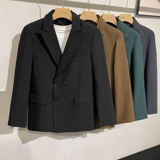 轻熟风商务双排扣小西服男士痞帅高级感休闲西装外套韩版时尚上衣