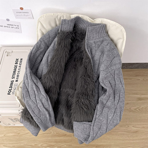 肌理感绞花座山雕加绒毛衣男女冬装宽松加厚针织衫保暖老钱风外套