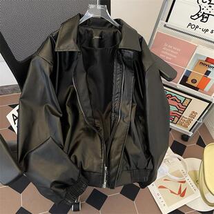 复古垫肩工装 痞帅hiphop机车服外套皮夹克运动休闲上衣 pu皮衣男装
