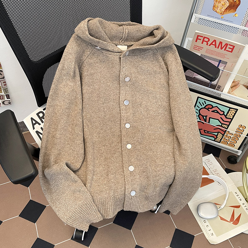 2025冬季重磅开衫连帽针织衫男款简约高级感保暖带帽纯色毛衣外套