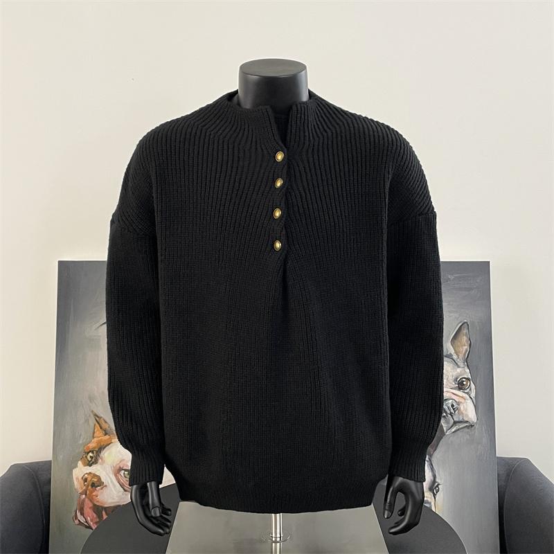 重磅半高领纽扣针织衫毛衣男款高级感cleanfit内搭保暖毛线衣休闲