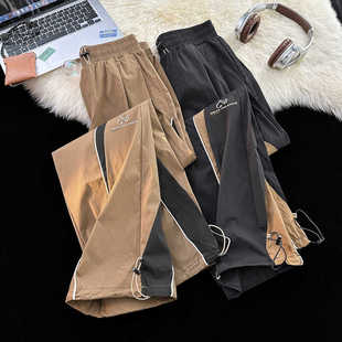 高街拼接hiphop撞色条纹运动冲锋裤 子 男女阔腿户外直筒百搭休闲裤