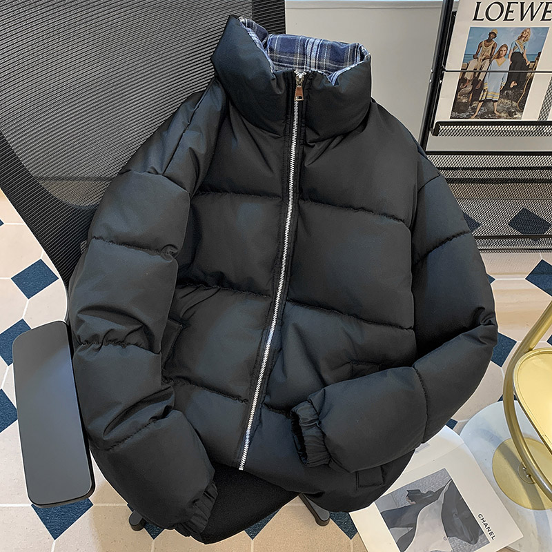 美式羽绒棉服男女款冬季撞色格子立领面包服加厚cleanfit棉衣外套