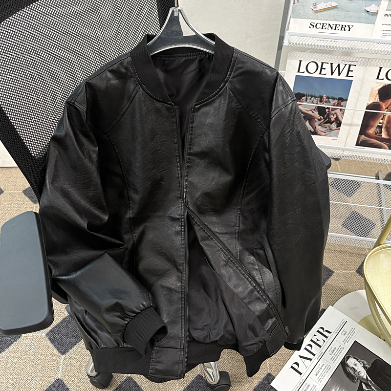 复古短款皮衣外套男装美式2025春秋季PU皮机车夹克潮流棒球服上衣