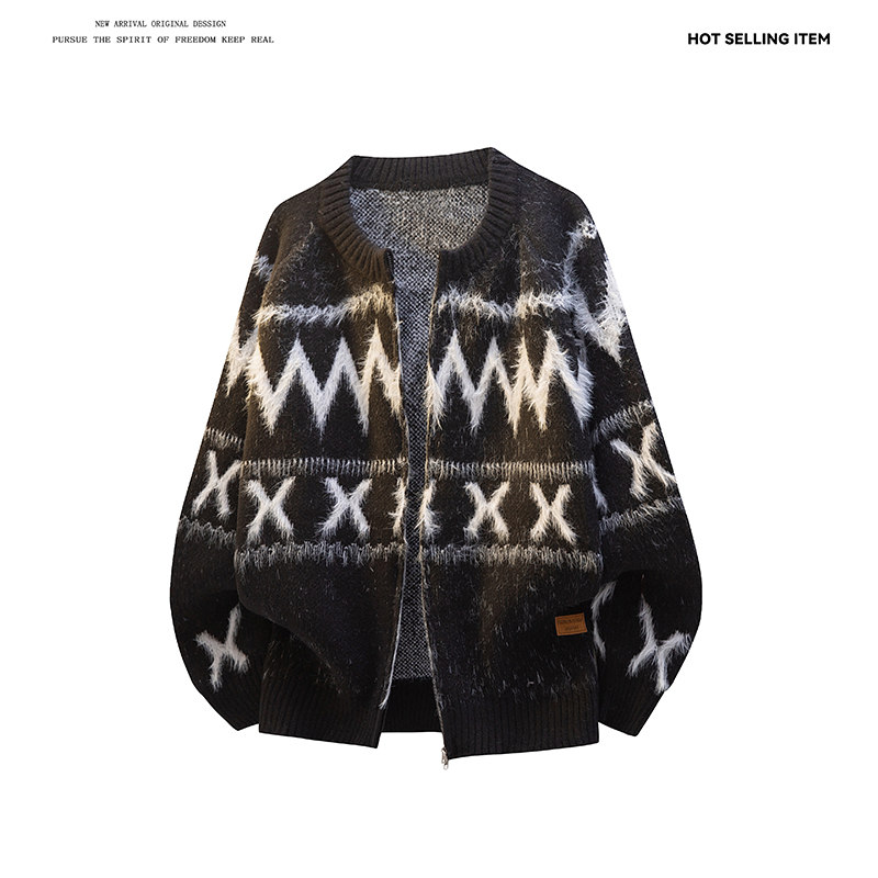 美式费尔岛提花开衫毛衣男女同款高级感撞色内搭保暖针织衫上衣潮