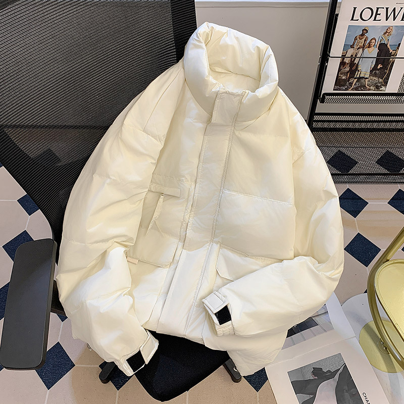 美式复古短款白鸭绒无帽立领工装羽绒服男女冬季轻薄保暖夹克外套