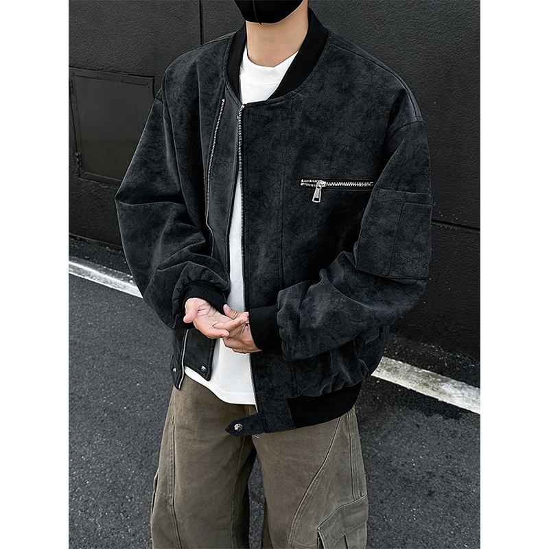 美式机车立领飞行员pu皮衣夹克男装春秋高级感宽松休闲棒球服外套