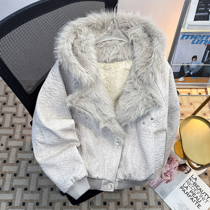 重磅仿貂毛领座山雕羽绒棉服男女冬季加绒加厚连帽毛绒软糯糯棉衣