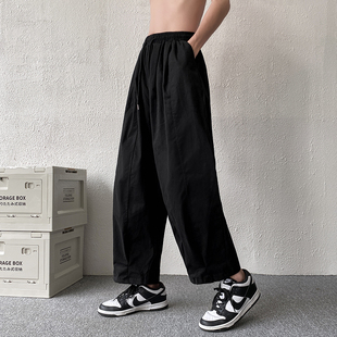 原宿风纯色休闲裤 ins百搭情侣款 日系高街痞帅复古宽松阔腿裤 夏季