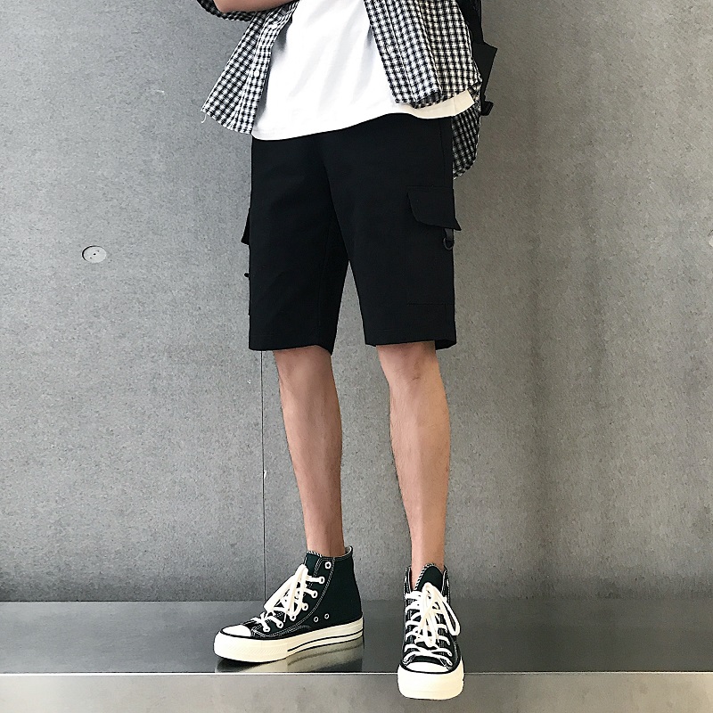港風夏季潮牌工裝短褲ins潮流直筒五分休閑褲寬松bf多口袋褲子男
