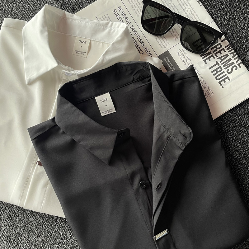 白色冰丝凉感衬衫男款夏季2025高级垂感休闲薄款防晒短袖衬衣外套