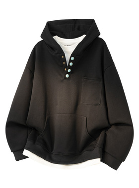 cleanfit重磅半开领按扣连帽灰色卫衣男女休闲帽衫美式保暖外套