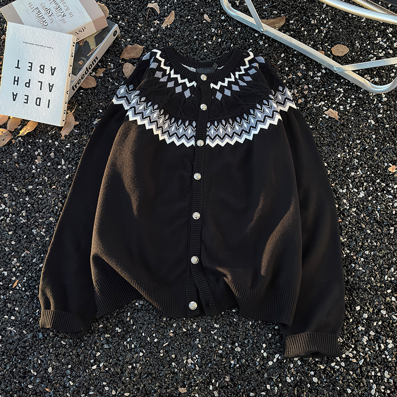 民族风费尔岛开衫毛衣男女秋冬季复古高级感宽松情侣款针织衫外套