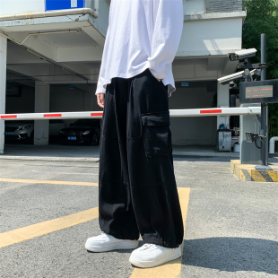 日系工装长裤潮男ins阔腿宽松束脚潮流百搭春秋季休闲老爹裤