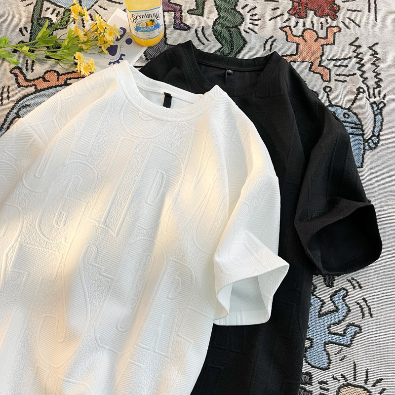 提花短袖圆领T恤衫上衣