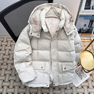 加绒加厚毛领棉袄防寒保暖外套 冬季 美式 座山雕连帽羽绒棉服男女款