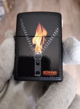 原装正品Zippo芝宝12年正版收藏美版28309黑哑漆火焰链心扉打火机