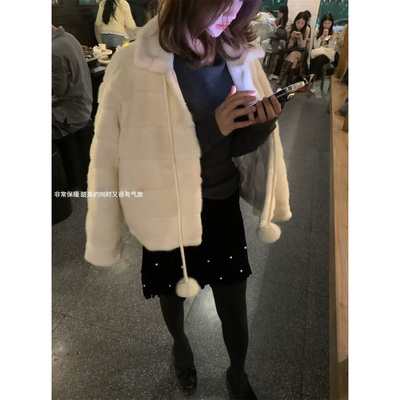 韩版毛毛款皮草外套女2025冬新款小个子短款填充90白鸭绒上衣IMIZ