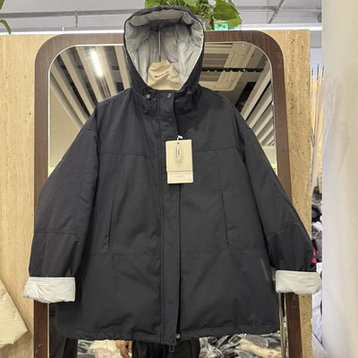 韩系连帽中长款加厚羽绒服女2025冬新款90白鸭绒宽松保暖外套9857