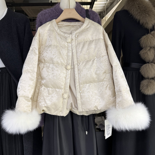 新中式女新中式国风拼接狐狸毛可拆卸羽绒服外套2025冬季上衣1662