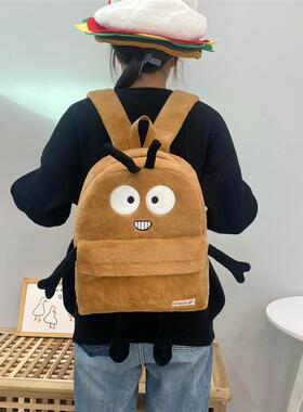 吉吉向上原创新款毛绒小蟑螂双肩包可爱搞怪抽象包卡通学生书包
