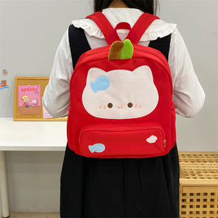 吉吉向上原创可爱苹果小猫双肩包卡通学生出游装 书大容量背包
