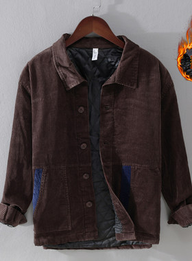 冬季复古加棉加厚灯芯绒棉服外套青年翻领保暖棉衣工装抗寒外褂子