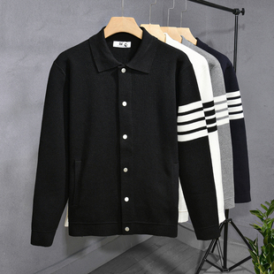 秋冬男长袖POLO衫毛衣针织衫翻领开衫纽扣毛衫青年工装打底衫上衣