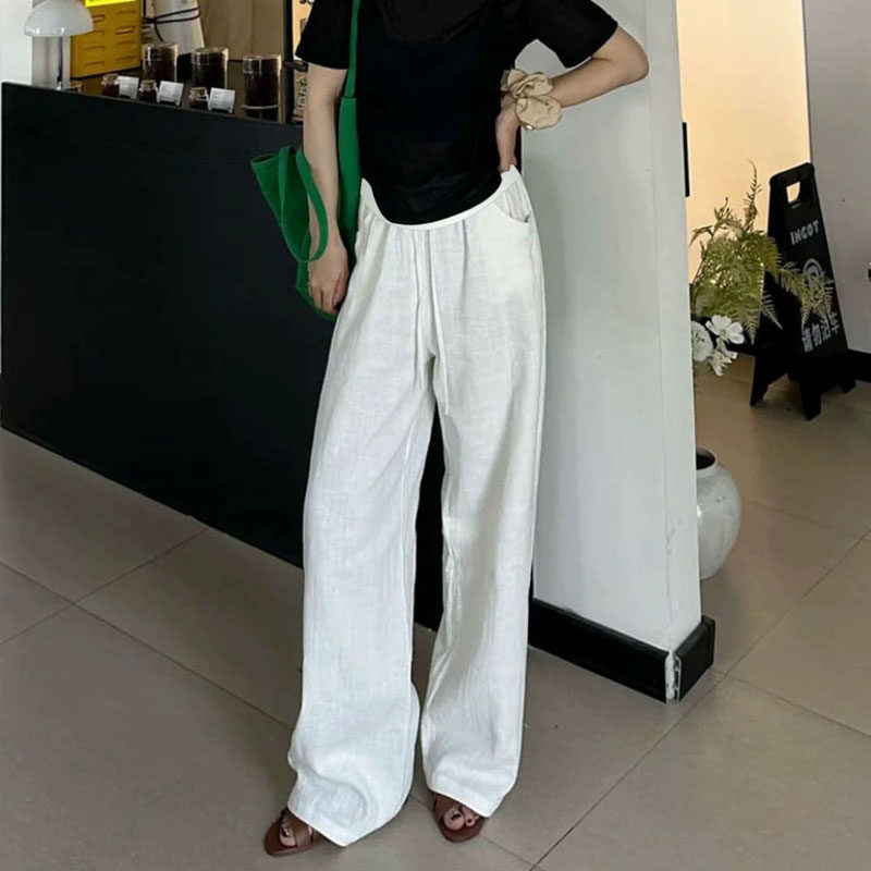 加长版孕妇裤夏季薄款白色棉麻大码托腹阔腿裤高个子休闲拖地长裤