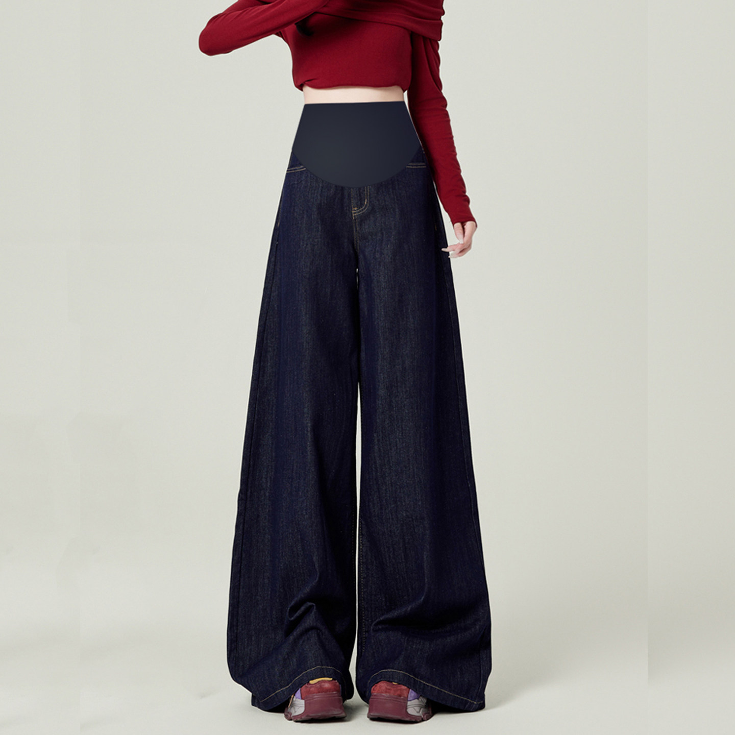 复古深蓝孕妇裤春秋款牛仔托腹大阔腿裤宽松垂感拖地长裤冬季加绒,孕妇装/孕产妇用品/营养,孕妇休闲裤,淘宝优惠券,粉丝福利购,淘宝优惠卷