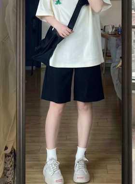 孕妇裤夏季薄款大码黑色西装托腹短裤胖妹妹mm高腰五分休闲阔腿裤