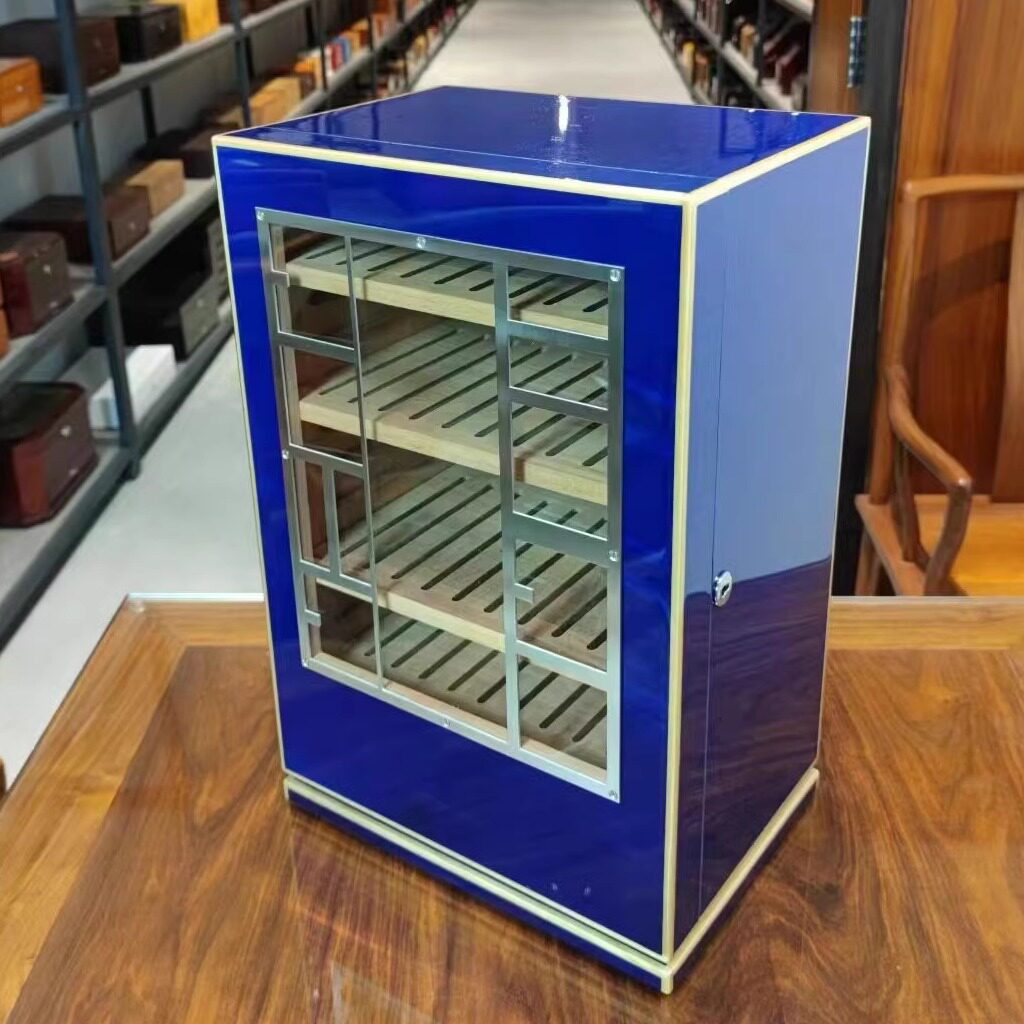 东与西 宝石蓝超大收纳容量150支装雪松木雪茄保湿柜古巴雪茄烟盒