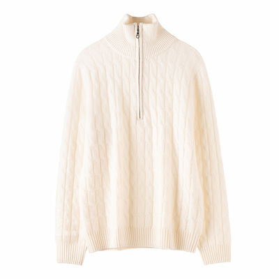 2025秋冬新款女羊绒100纯羊绒半高领加厚绞花套衫半拉链毛衣上衣