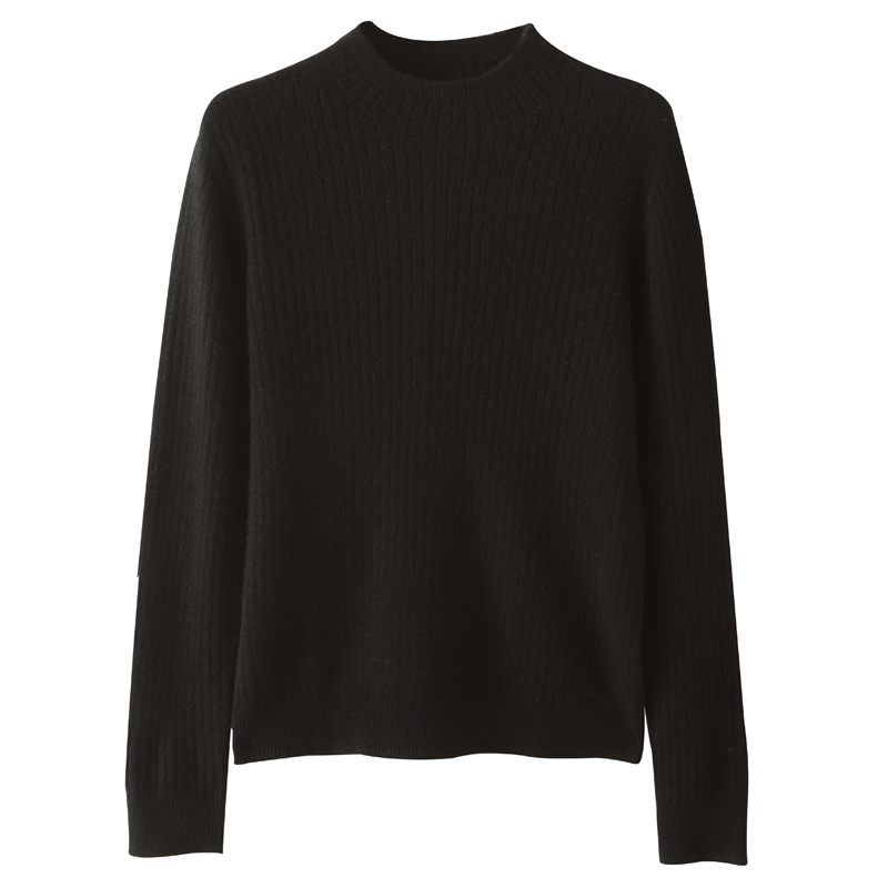 一线成衣纯山羊绒衫女半高领华夫格毛衣洋气配大衣针织打底衫