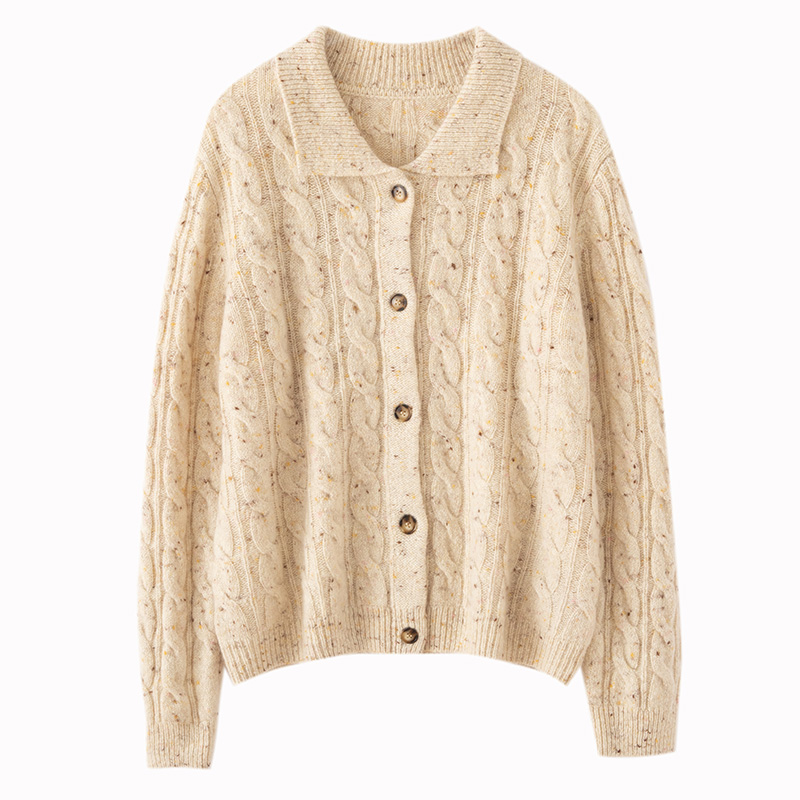 2025年秋季新款彩点麻花针织羊绒开衫时尚休闲通勤百搭